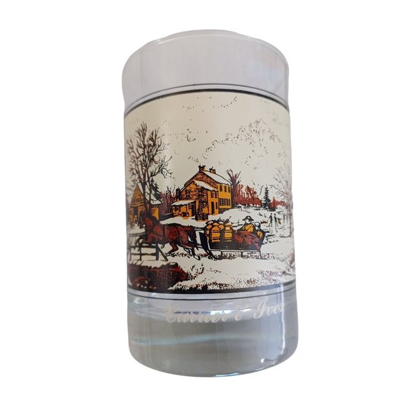 1980's Set of 4 Currier & Ives Winter Scenes Bar Glasses Heavy Bottoms 4.75"x 3" - Picture 6 of 9